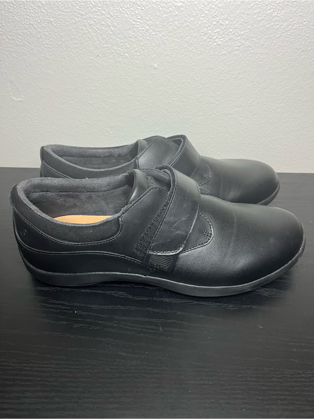 Diabetic Black Women's Slip-On Loafers with Velcro Strap - Picture 4 of 10